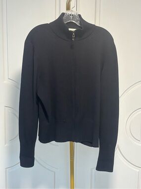 St. John Sport Black Zip Front Knit Sweater Jacket Large Mock Neck